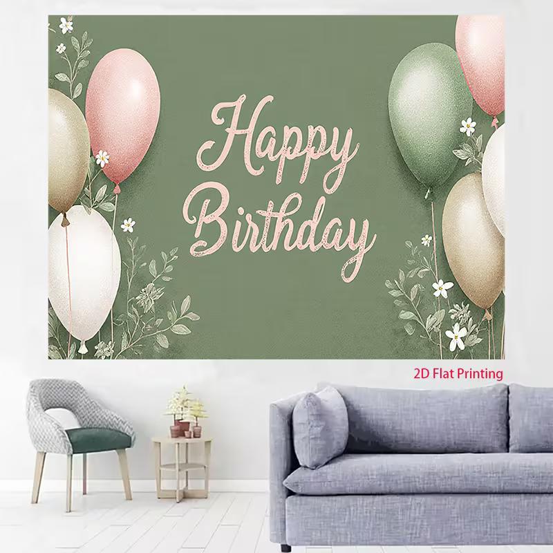 2D Olive Green Happy Birthday Backdrop for Rustic or Garden Themed Photoshoot