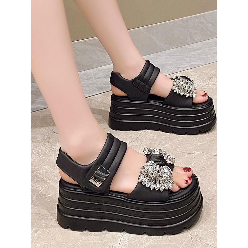 Fashion 8CM Women High Platform Sandals Wedges Hollow Mules Shoes Casual Chunky Gladiator Sandals Woman New Summer Bling Beach Slippers