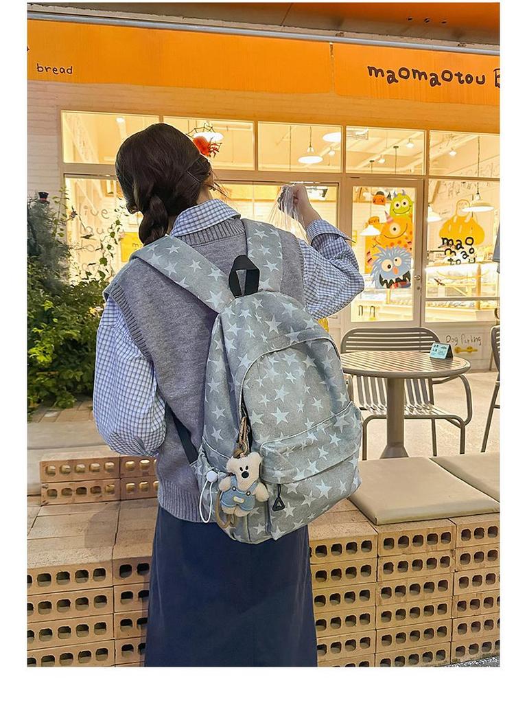 2025 Star Print Backpack for Female Students - Large Capacity, Lightweight, College & High School Schoolbag