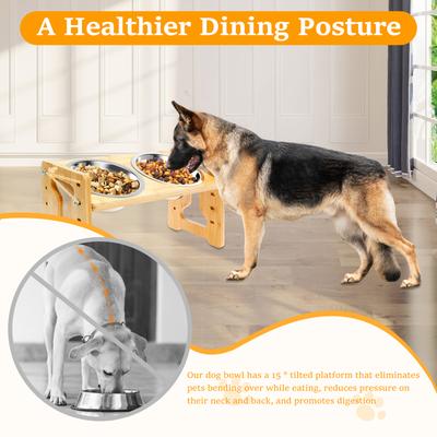 Elevated Dog Feeder Bowls Adjustable Raised Stand Wood Pet Double Stainless Steel Bowl Cat Dog Food Water Accessories
