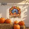 Easy Install Halloween Sign Wooden Hanging Decor Sign, Spooky Black Cat Pumpkin Witch Ghost Ornaments Window Decoration with Jute Rope, Festive
