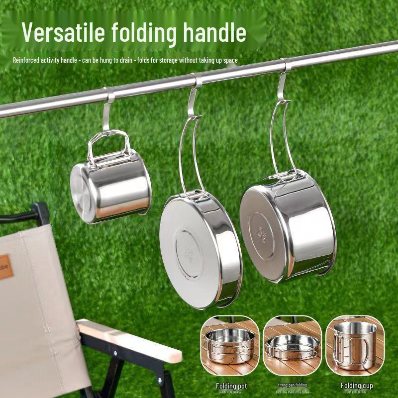304 Stainless Steel Folding Camping Tableware Set - Durable, Portable, and Collapsible Cookware for Outdoor Adventures.