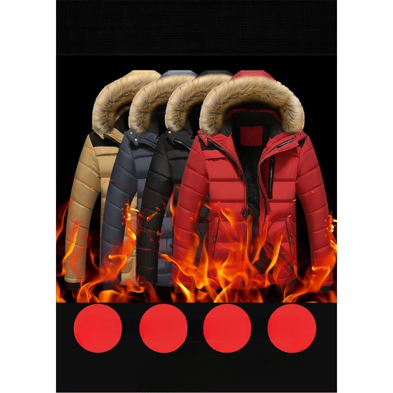 Winter New Men Warm Cotton Jacket Coats Windbreak Thick Warm Fur Collar Hooded Parka Down Jackets Outerwear Thick Male Warm Overcoat Wool Liner Coat