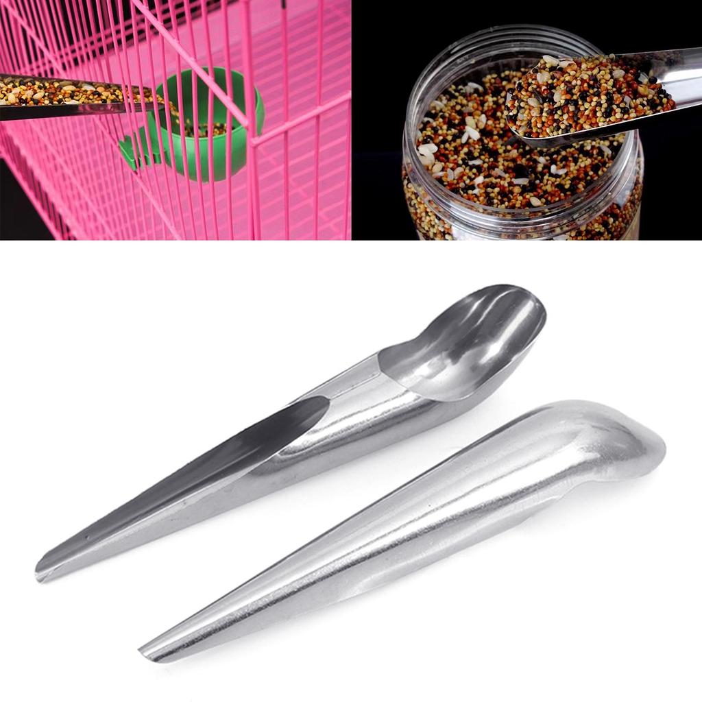 Velká nerezová lžíce na krmení ptáků pro papoušky a domácí ptáky s dlouhou rukojetí pro snadné krmení v kleci, naběračka