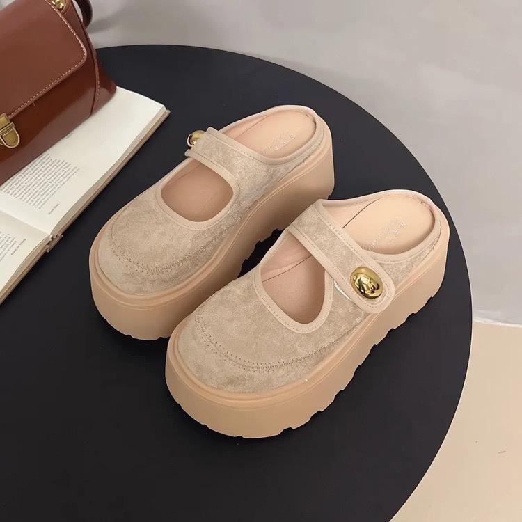 Baotou half slippers women's spring new muffin height increase Ma Liang slippers women