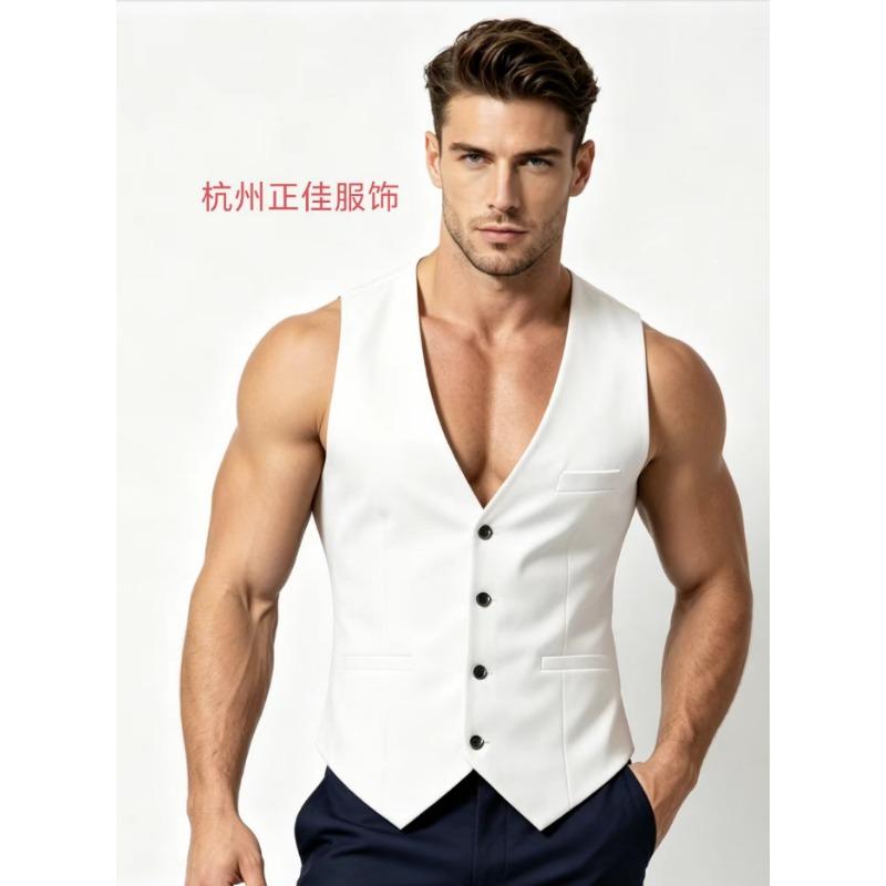 Mens Grey Single Breasted V-Neck Suit Vest
