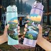 1PC Waterfall Mountain River Landscape Print 750ml Color Plastic Sports Water Bottle Leakproof Flip Straw Lid Suitable for Sports Office Home Use
