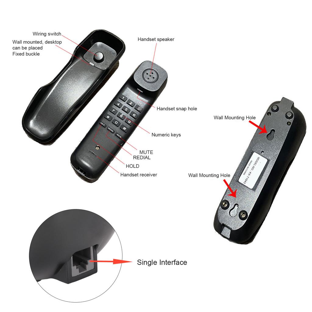 Wandmontiertes Telefon mit Funktion Schnurgebundenes Telefon für Hotel