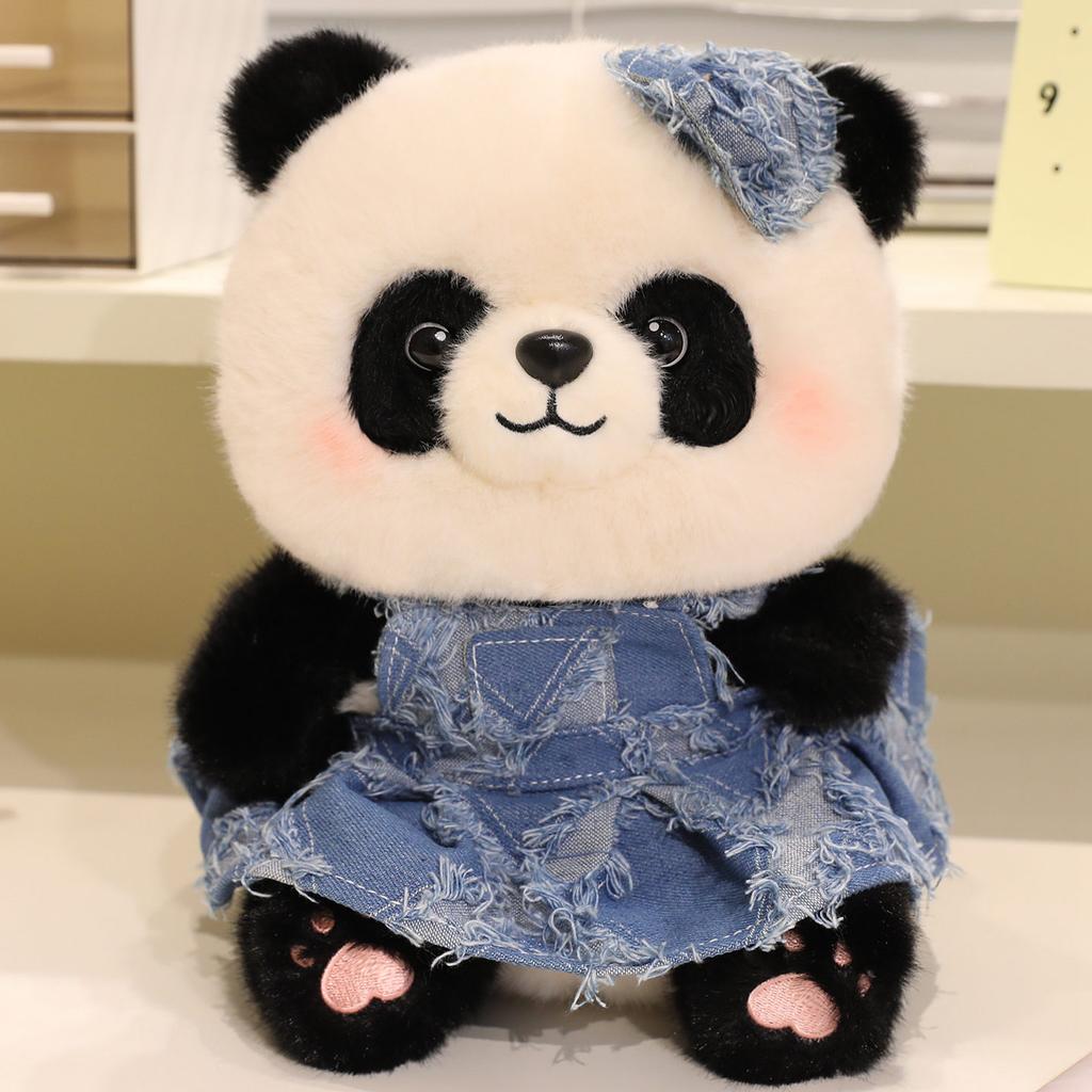 Cute Cute Denim Skirt Panda Doll Plush Toy Zoo Black And White Panda Doll Children'S Doll Doll