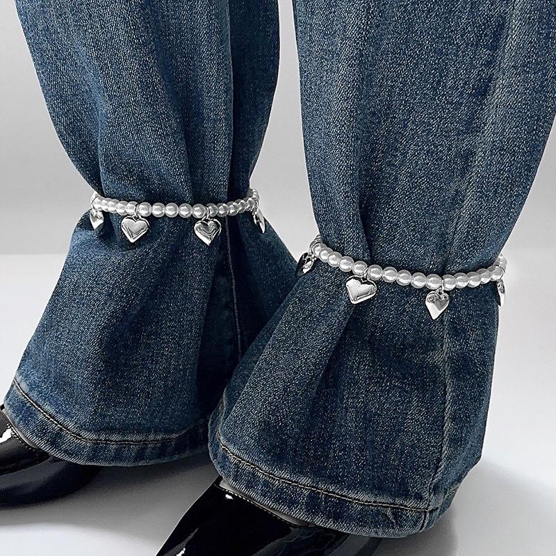 Imitation Pearl Anklet Trouser Chain With Spike Charms Adjustable Punk Style Ankle Bracelet Women Jeans Decor Fashion Jewelry