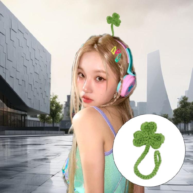 Creative Knitted Crochet Leaf Sprout Data Cable Straps Cute Headphone Accessory