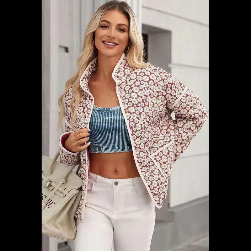 Zbzr Autumn New Women clothes Western Style Fashion Temperament Versatile Casual Small Olive Chrysanthemum Jacket Cotton-Padded Coat