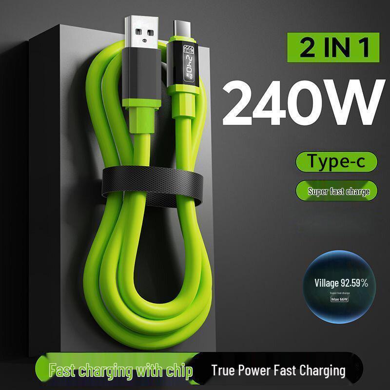 240W Dual Type-C Silicone Data Cable for Apple 15/16, Huawei, Honor, Xiaomi - Super Fast Charging
