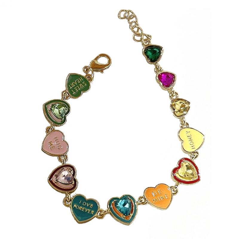 Stylish Colorful Rhinestones Love Heart Bracelets Fashion Letter Wrist Chains 1