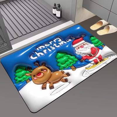 3D Weihnachts-Fußmatte Eingangstür Weihnachtsmann Dekorteppich Festliche Atmosphäre Badezimmer Saugfähig Schnelltrocknend Rutschfeste Matte