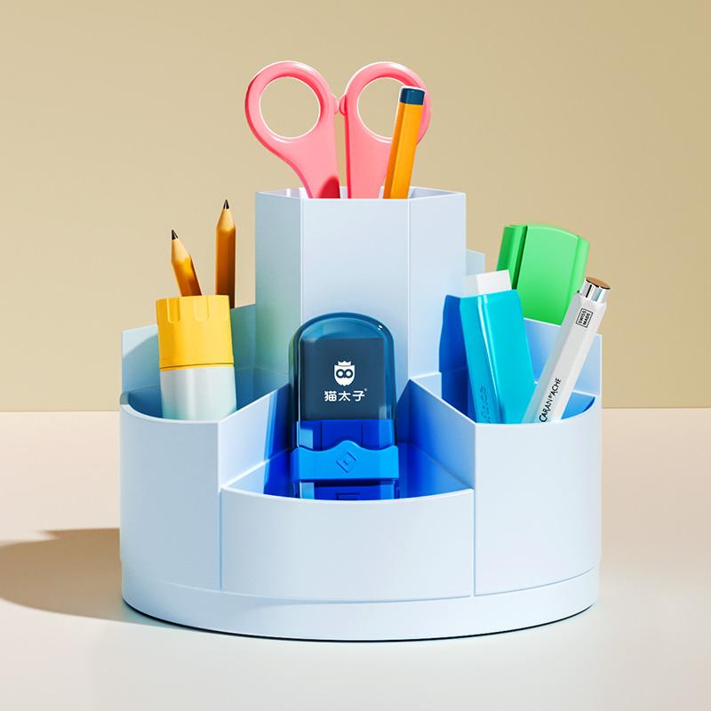 

1pc 360° Rotating Pen Holder Office Student Desktop Pencil Case Storage Box School Supplies Organizer Cute Stationery синий