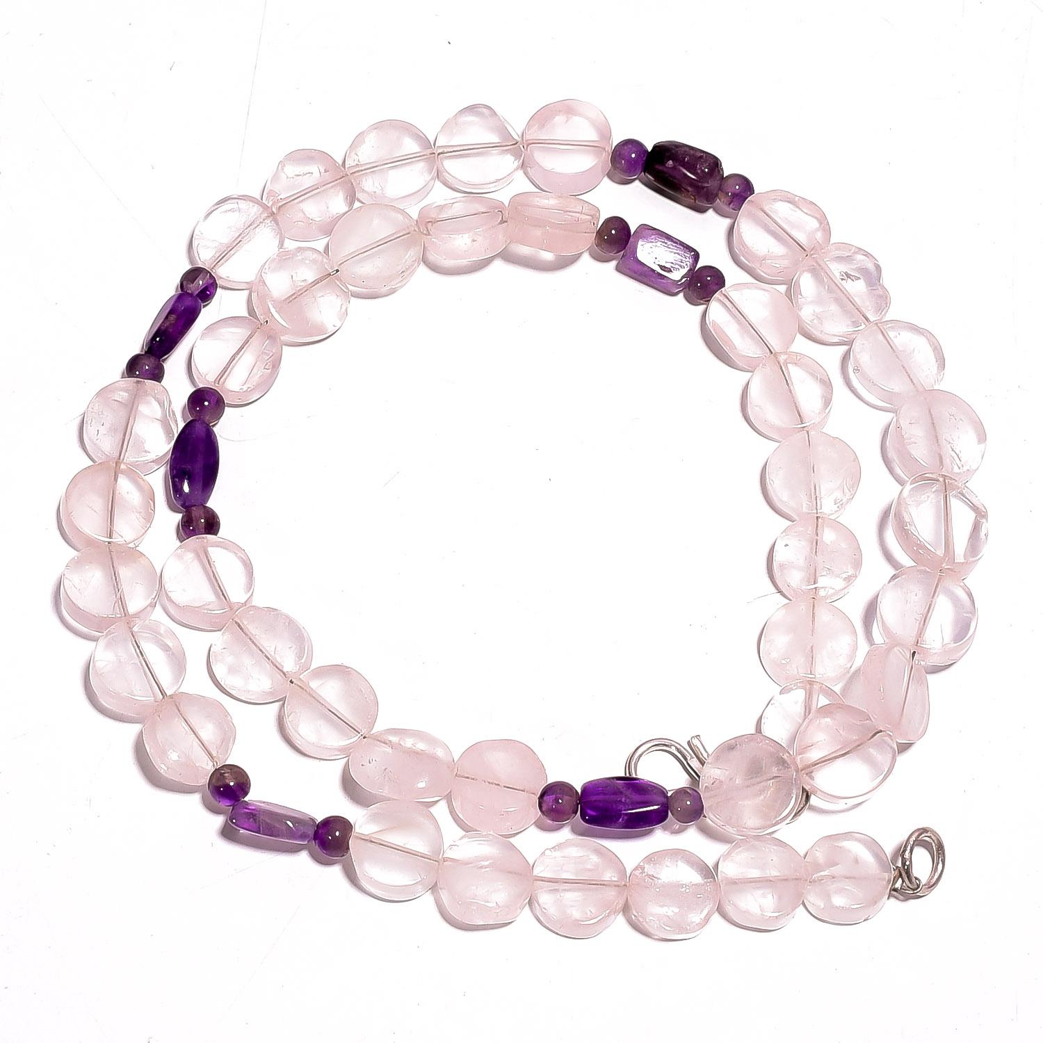 

Natural Rose Quartz Amethyst Gemstone Mix Shape Smooth Beads Necklace 17 UB3072 UB-3072