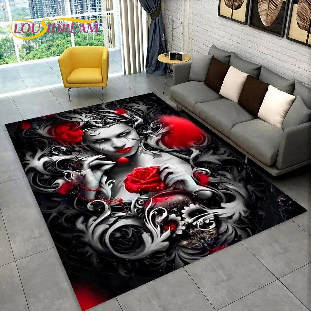 3D Gothic Horror Female Skull Dead Girl Area Rug,Carpet Rug for Home Living Room Bedroom Sofa Doormat Decor,Non-slip Floor Mat
