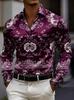 Camicia da Uomo Floreale Stile Etnico Manica Lunga Nuovo Stile Collo a Revers Casual Vacanza Uso Quotidiano Tessuto Comodo