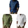 Camicia Casual da Uomo in Lino e Cotone a Manica Lunga con Collo Henley Traspirante per l'Estate