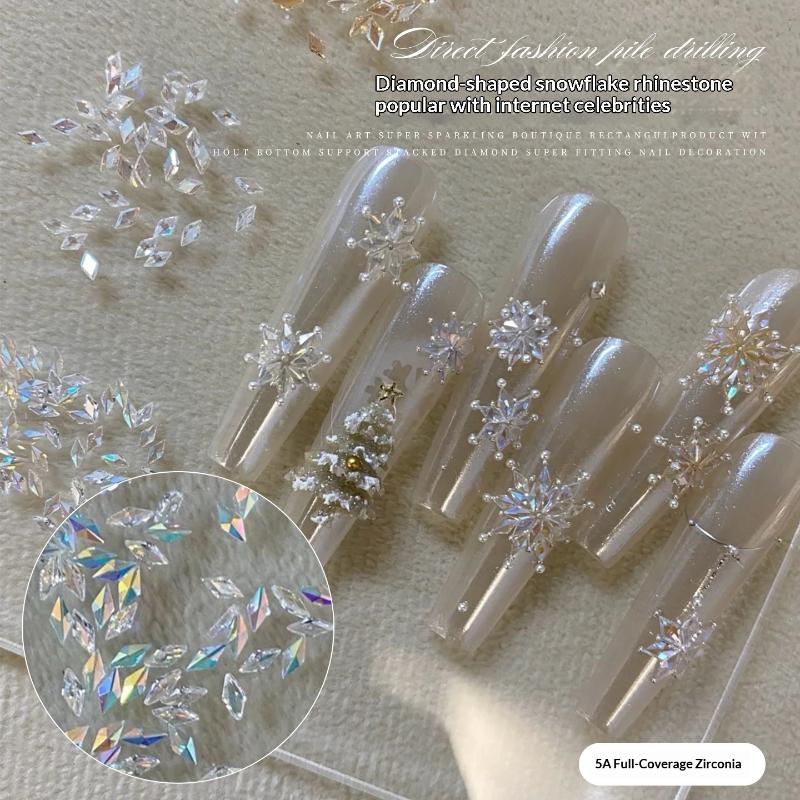 50 Pcs Colorful Rhombus Nail Charms Snowflake Nail Rhinestone Flat Bottom Stereoscopic Nail Decoration Diy Accessories