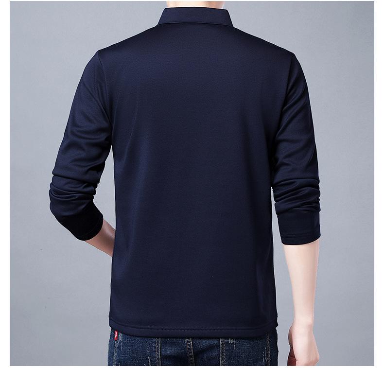 Men's Solid Polo Shirt Lapel Long-sleeved Polos Shirt Zipper Collar Fashion Spring and Autumn Thin Shirt Casual Loose Tops