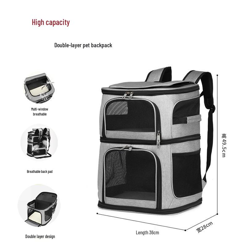 Přenosný dvoulodní kočičí batoh s velkou kapacitou a více okénky - Prodyšný, pohodlný, skládací a ideální pro cestování.