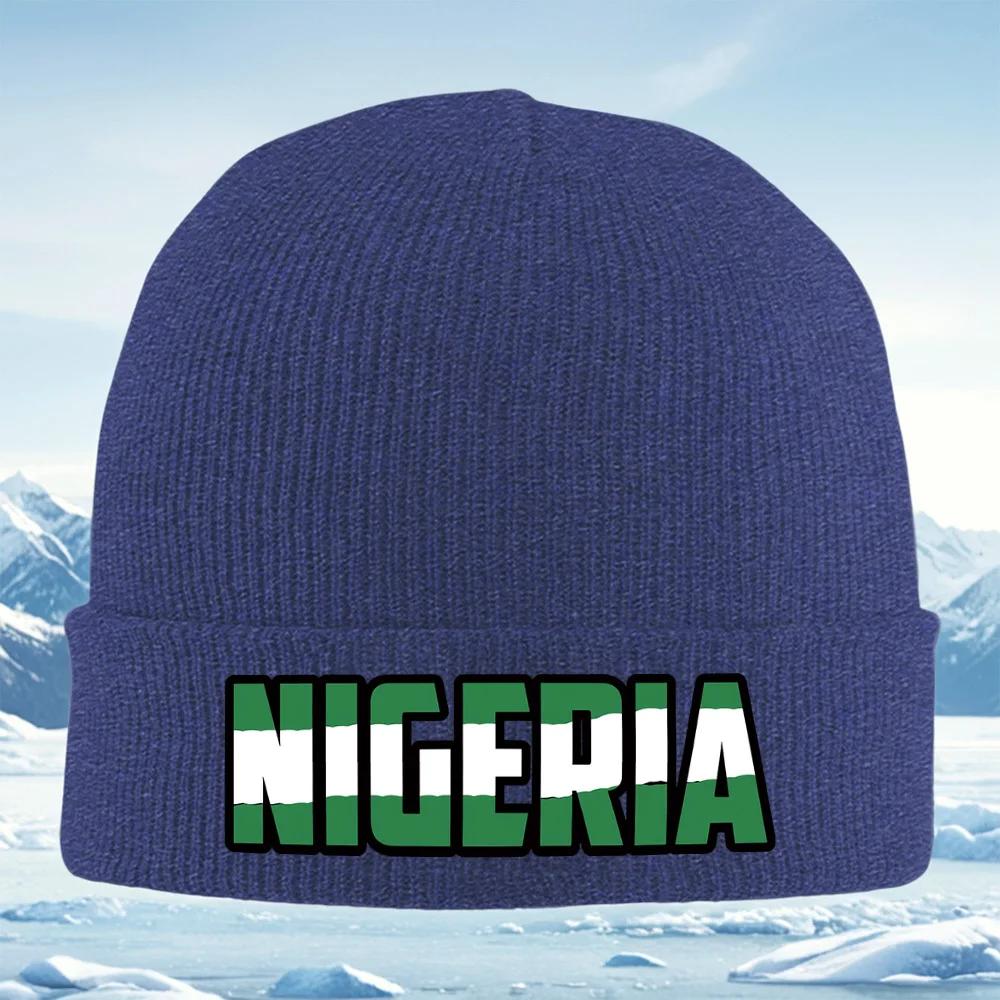 Nigeria flag style wordmark design Unisex Women Unisex Knitted Hat Beanie Pullover Cap Winter Thermal Warm Christmas Outdoor C