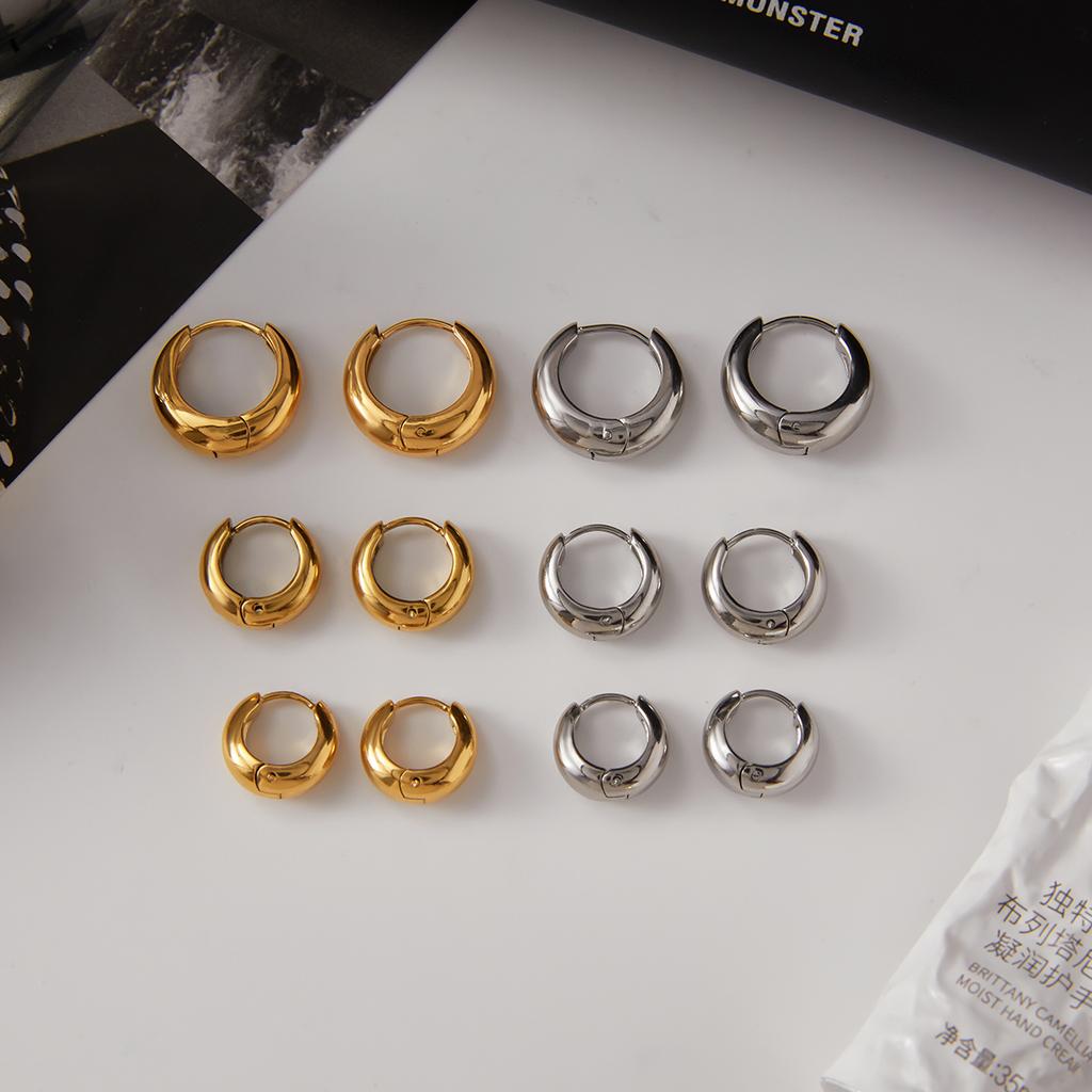 Uworld Simple Classic Gold Color Plated Stainless Steel Chubby Earrings 12mm 14mm 18mm Women's Jewelry