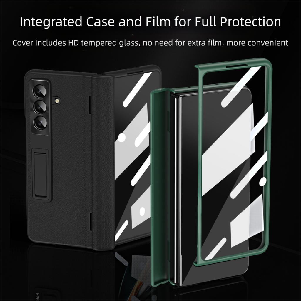Leather Phone Case for Samsung Galaxy Z Fold 7 6 5 4 3 Fold7 Fold6 Fold5 Magnetic Hinge Stand Back Cover with Mirror Film YYC006