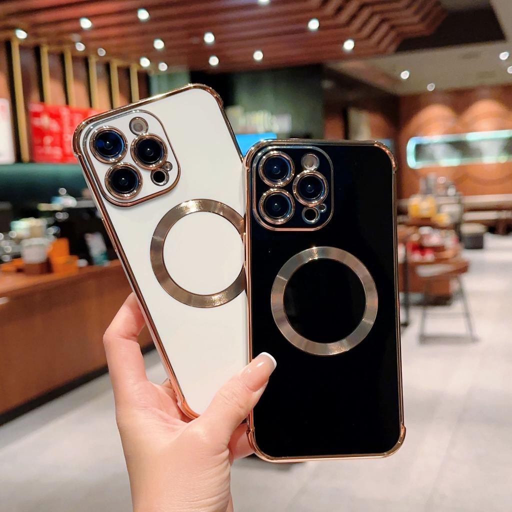 Applicable to iPhone17ProMax mobile phone case Apple 15 electroplating solid color CD pattern magnetic suction 16 anti-drop 14 protective case