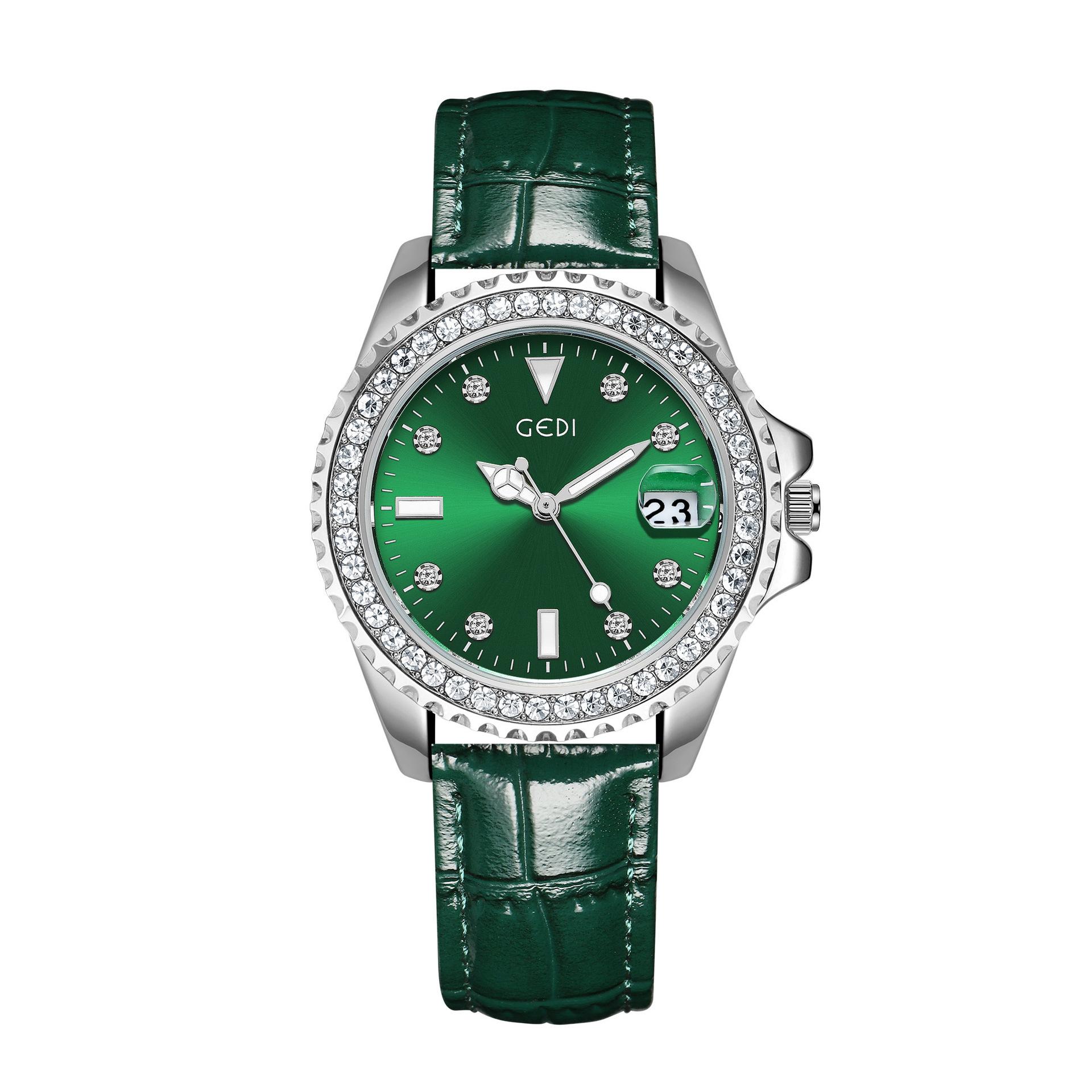 Niche High-End Women S Watch Light Luxury Calendar Quartz Watch Women S Green Water Ghost Watch