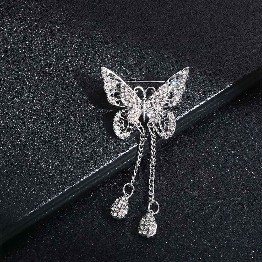Zinc Zinc Alloy For Women Girl Drop Cubic Zircon Tassel Butterfly Jewelry Brooches Pin Corsage Accessories