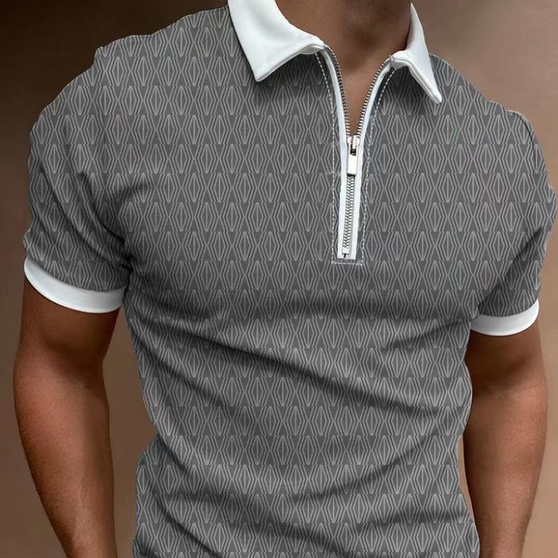 New men's POLO shirt printed striped patchwork short-sleeved T-shirt tops