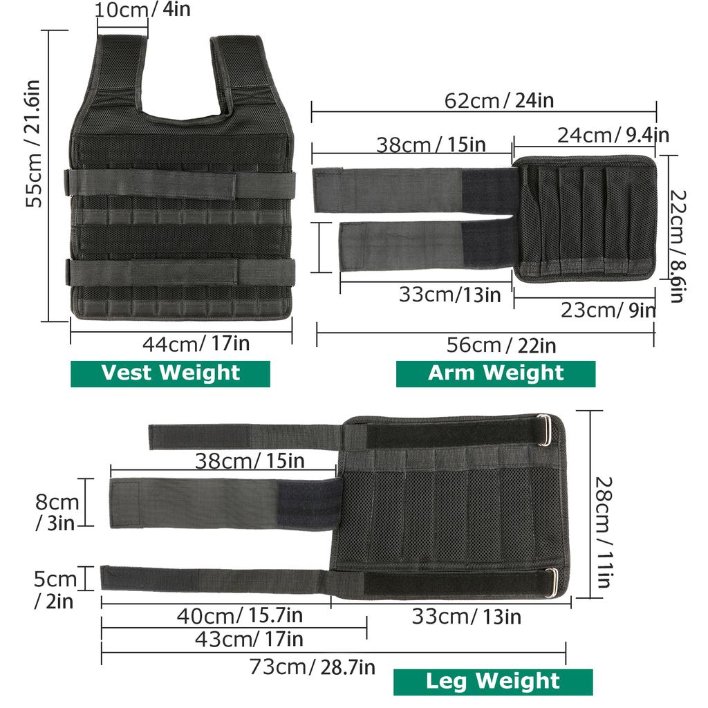 Max Loading 15/35KG Adjustable Vest Weight Exercise Weight Loading Cloth Strength Training with 6kg Leg Weight 5kg Arm Weight