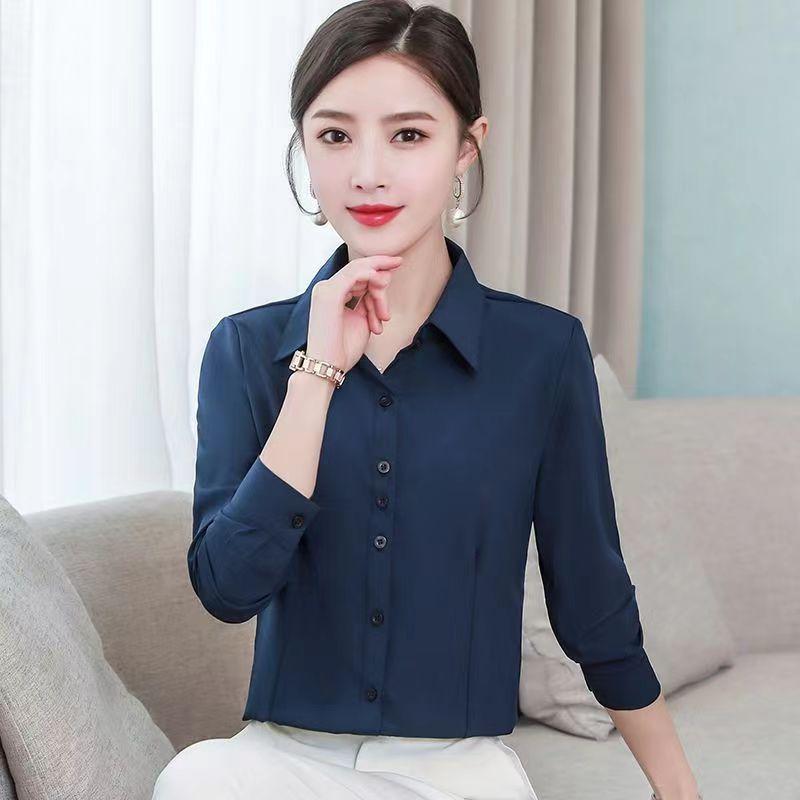 White Shirt Women's Korean Version Slim Fit Long Sleeved Multi-color Base Shirt Professional Dress Plus Size Workwear Formal Student Top
