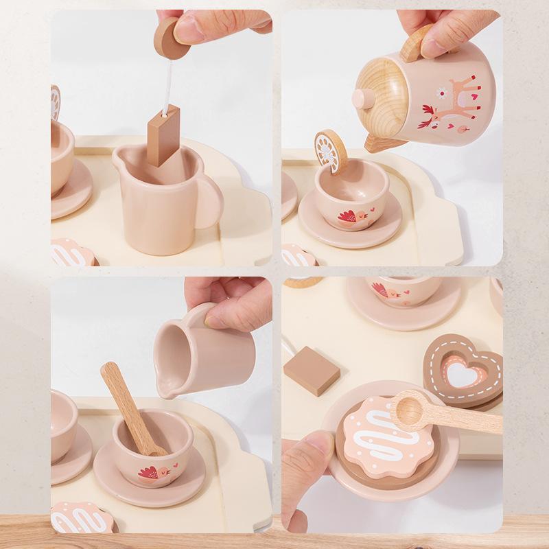 Children's Simulation Play House Afternoon Tea Set Interactive Game Tea Set Cognitive Role Playing Wooden Educational Toy