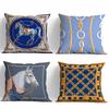 Horse Patterned Cushions Blue Yellow Chain Design Polyester Pillowcase,sofa Decorative Cushion Cov Headboard Pillow