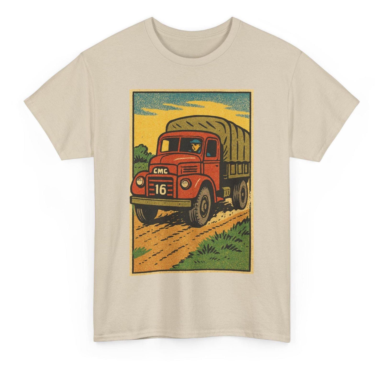 WWII Truck T-Shirt: Retro Comic Style Military Vehicle Tee 3XL