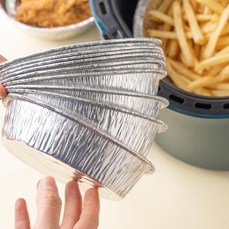 50pc Oil-proof Aluminum Foil Tin Box Round Disposable Bbq Tray Non-stick Liner Steaming Basket Mat For Cake Pastry Food Bakeware