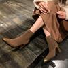 8.5CM super high heel elegant temperament small short boots niche fashion simple pointed thick heel side zipper high heel women's boots
