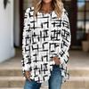 Women Long Sleeve Tunic Top Print Crew Neck Loose Fit Blouse With Pockets Casual Daily Wear Ladies Tops