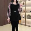 High-End Beaded Chiffon Patchwork Top for Middle-Aged Women – Plus Size, Luxury Spring Casual Shirt