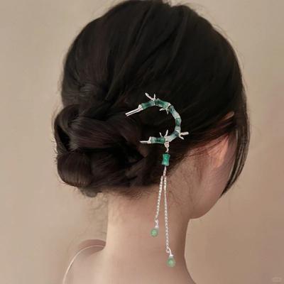 New Chinese Style Bamboo Knot Women's U-shaped Alloy Hairpins with Bun Heads Hair Accessories Fashionable High-end Shark Clips