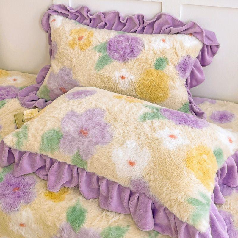 1PC Thickened Pillow Set Lace Pillow Cover Single Thickened Warm Milk Fleece Pillowcase