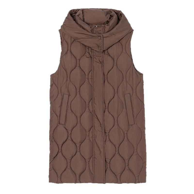 Autumn and Winter Women's Solid Color Vest Hooded Loose Long Windproof Warm Sleeveless Women's Jacket