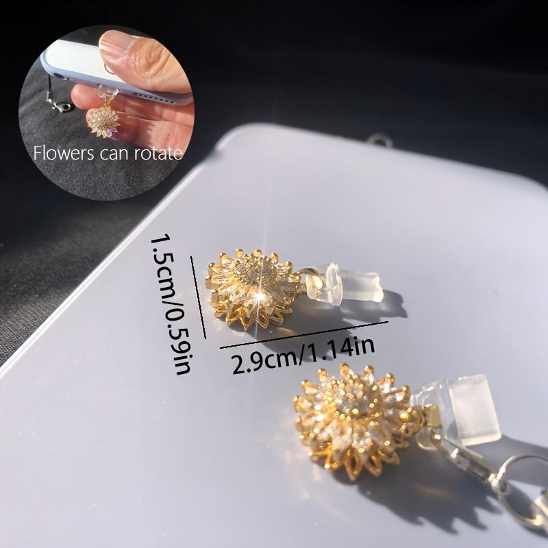 1pc Sparkled Rotatable Decompression Zirconia Phone Dust Plug - Mobile Phone Strap, Phone Dust Plug Charm