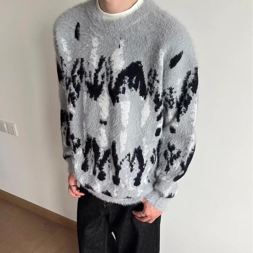 Unisex Retro Colorblock Faux Nerzfell Pullover - Locker, Lässig Rundhals Strickware