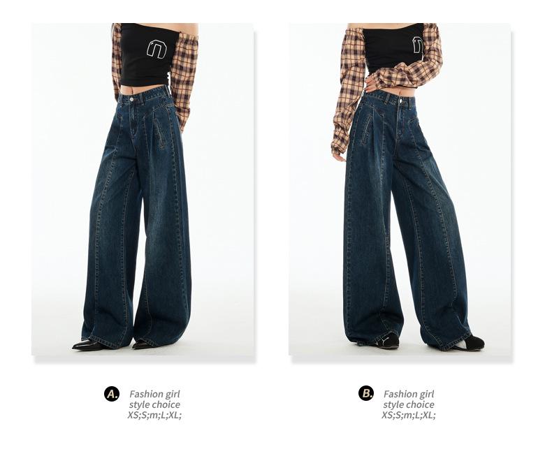 Women's Autumn High-Waisted Hong Kong Style Floor-Sweeping Loose Jeans