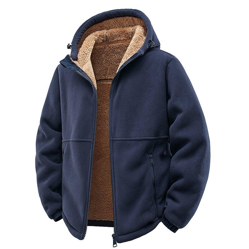 Autumn and Winter Fashion Solid Color Thick Warm Lamb Wool Jacket For Men's Casual Loose Sports Windproof Plus Size Jacket